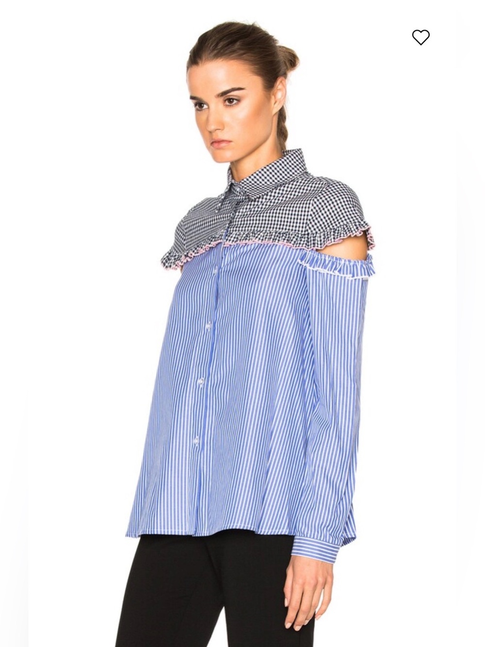 Sandy Liang Mercury Top Office Stripes & Gingham Button Down size 40 - Picture 2 of 11